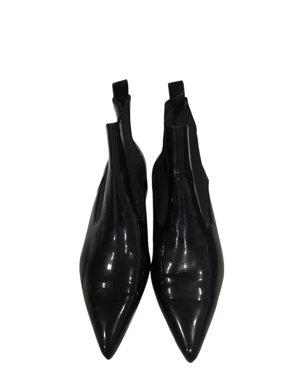 ZARA Black Pointed Patent Chelsea Booties - Women
